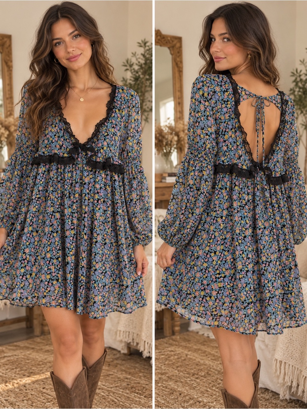 New Free People Women S/M Boho Low V Cut Open Back Lace Floral Cottagecore